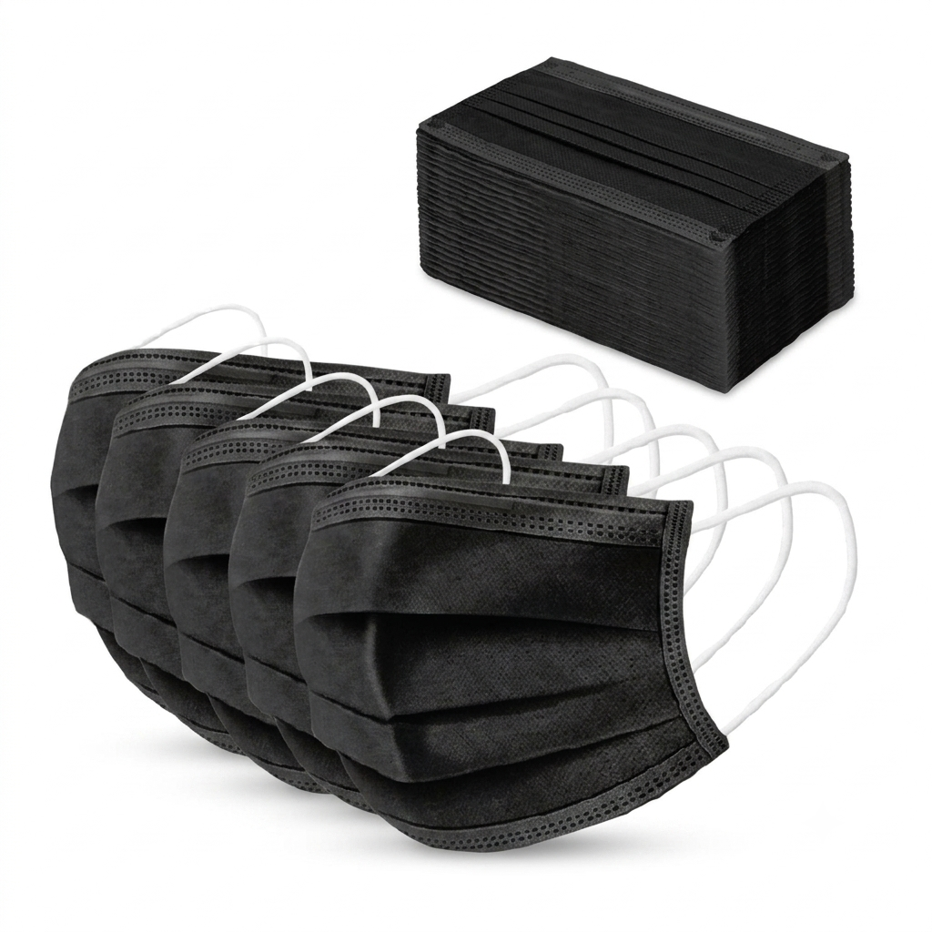 3-Ply Disposable Protective Face Masks (Black or Standard Blue)